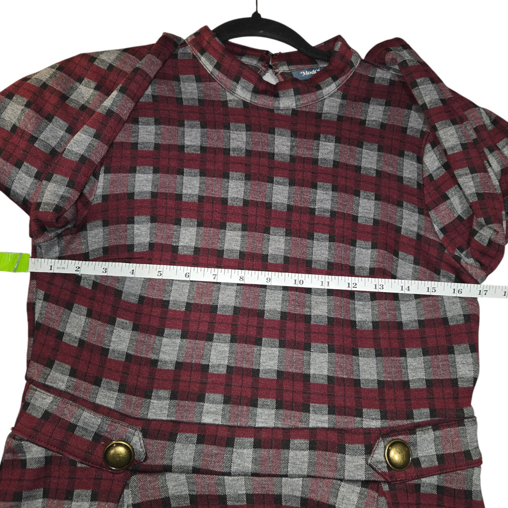 NWOT Modcloth Womens Large Fit & Flare Dress Plaid Burgundy Stretch Preppy - Picture 12 of 15